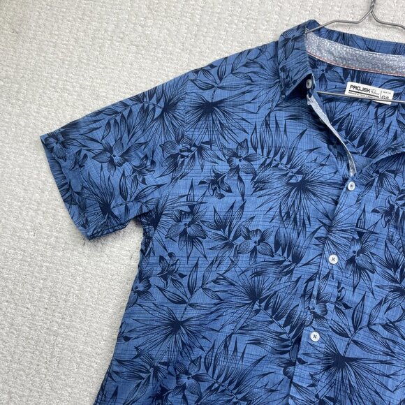 Projek Raw Shirt Mens L Floral Hawaiian  AOP Summer Party Light Breathable Blue - Picture 3 of 15